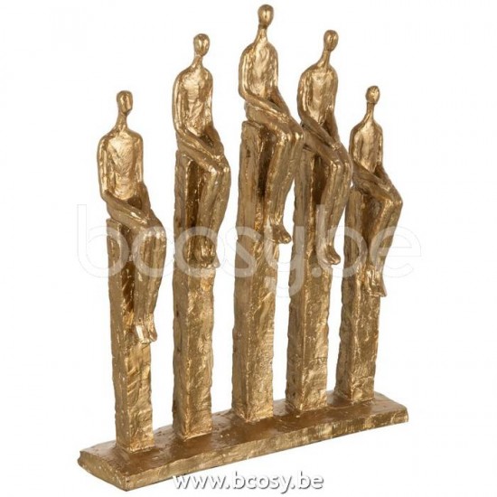 J Line Jline 5 Figurines On Foot Poly Gold man figure sitting