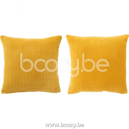 J Line Jline Cuscino Velluto Quadrato Cotone Ocra Assortimento Di 2 Cojin Velvet Cuadrado Algodon Ocre Surtido De 2