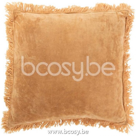 J Line Jline Cuscino Frange Cotone Velluto Ocra Cojin Flecos Algodon Terciopelo Ocre