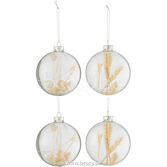 J Line Jline Box Of 4 Christmas Baubles 2 2 Dried Branches Beige Glass Transparent Large box of baubles