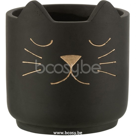 J Line Jline Flowerpot Cat Ceramic Black Gold Medium flowerpots