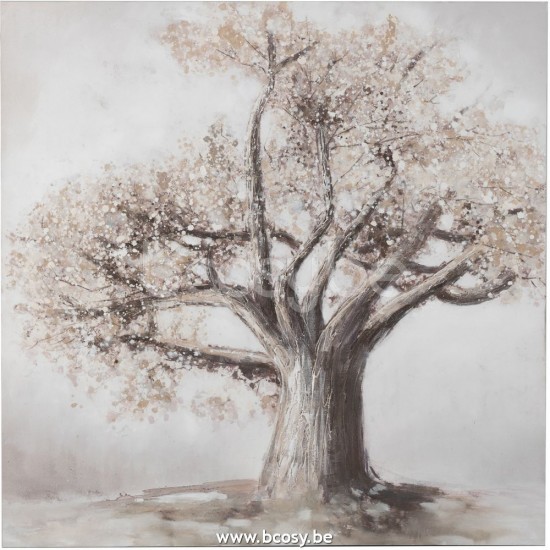 Jline Pintura Arbol Lienzo Madera Marron Oro