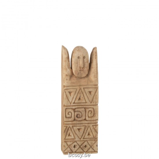 J Line African Carved Figure Happy Wood Natural ethnic figures.