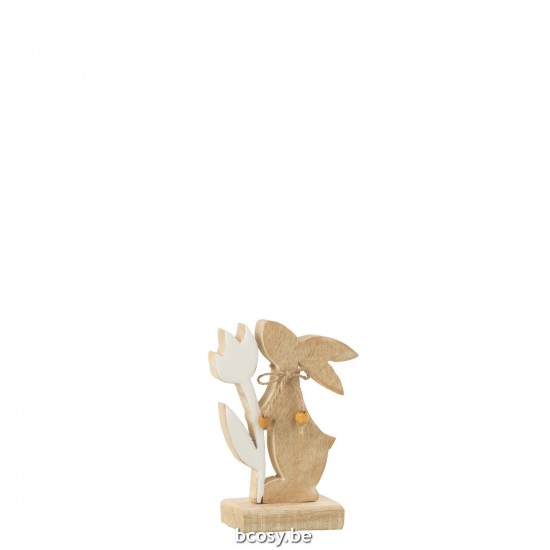 J Line Bunny With Flower Wood White Small Animals.