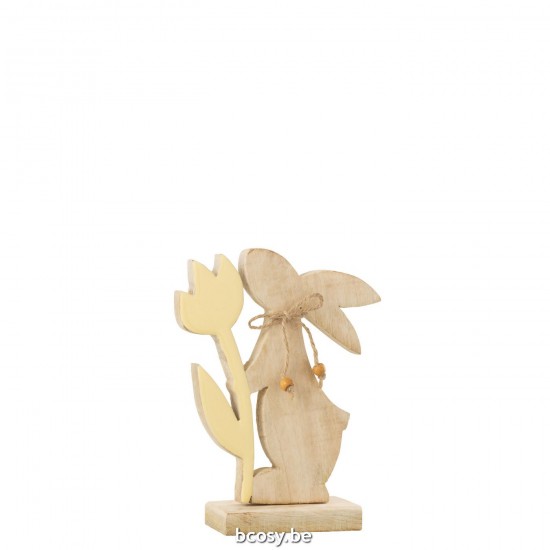 J Line Bunny With Flower Wood Yellow Medium rabbits.