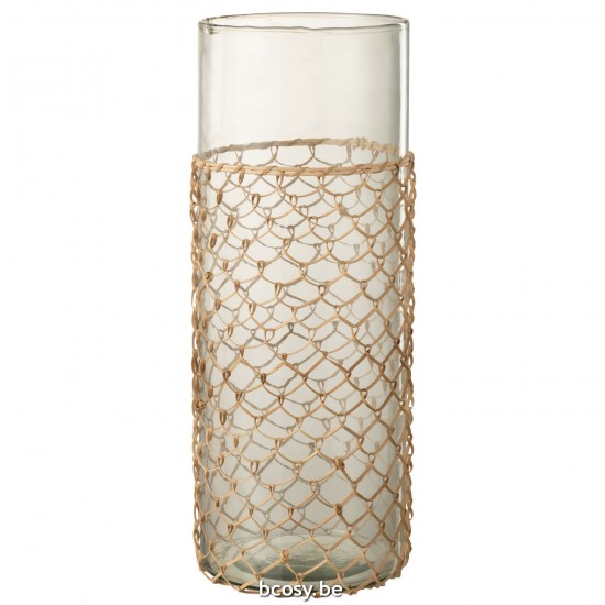 J Line Vaso Maglia Vetro Rattan Trasparente Large Jarrón Tejido Vidrio Cana Transparente Large.
