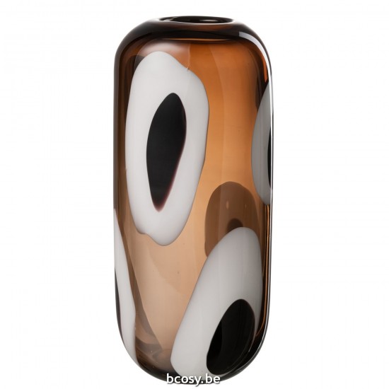 J Line Vaso Izzi Vetro Bianco Marrone Large Jarrón De Cristal Iggy Blanco Marrón Large.