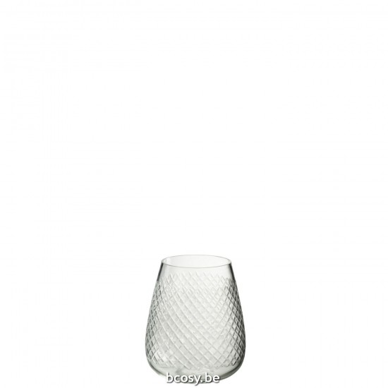 J Line Vase Checkered Glass Transparent Small.