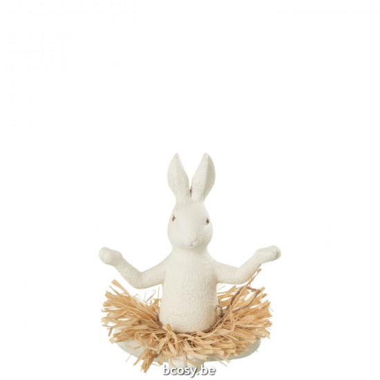 J Line Rabbit Sitting Yoga Stone Resin White rabbits.