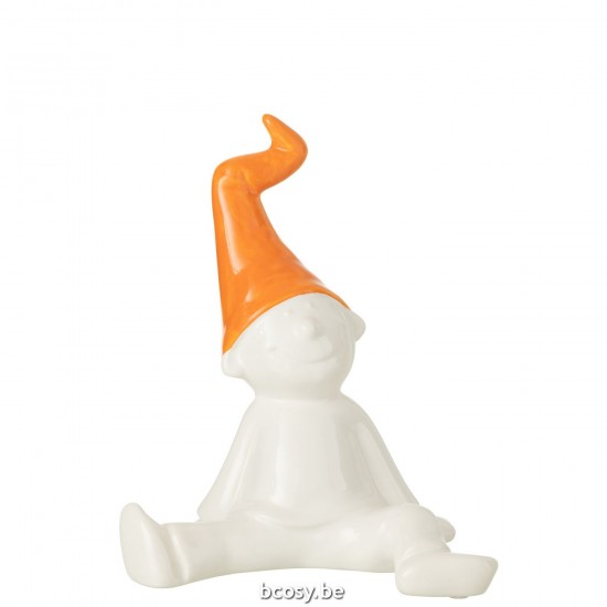 J Line Gnome Sitting Faience White Orange Large gnomes goblins.