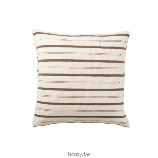 J Line Cuscino Rigato Cotone Bianco Marrone Cojin Lineas Algodon Blanco Marron.