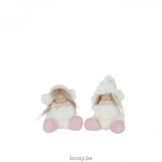 J Line Girls Sitting Hat Fur Polyester White Pink Assortment Of 2 children winter.