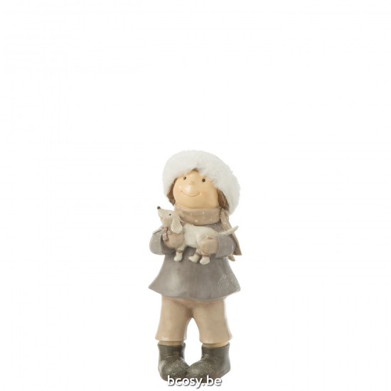 J Line Girl Winter Dog Resin Mix children winter.