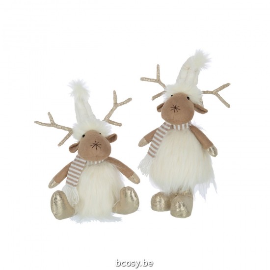 J Line Reindeer Standing Sitting Textile Beige Gold Assortment Of 2 reindeers.