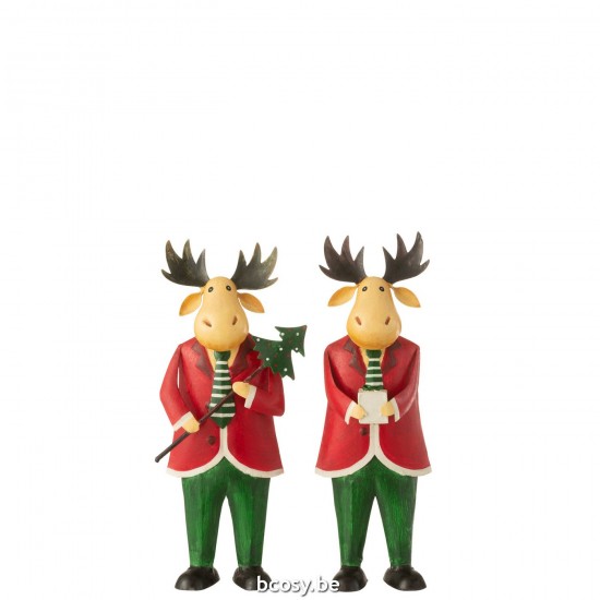 J Line Moose Standing Gift Tree Iron Red Green Assortment Of 2 moose.