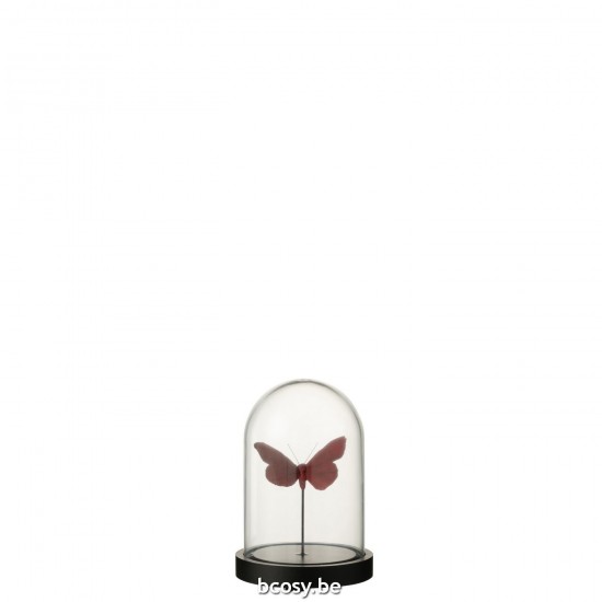 J Line Bell Jar Butterflies Glass Red Bordeaux Small glass bells.