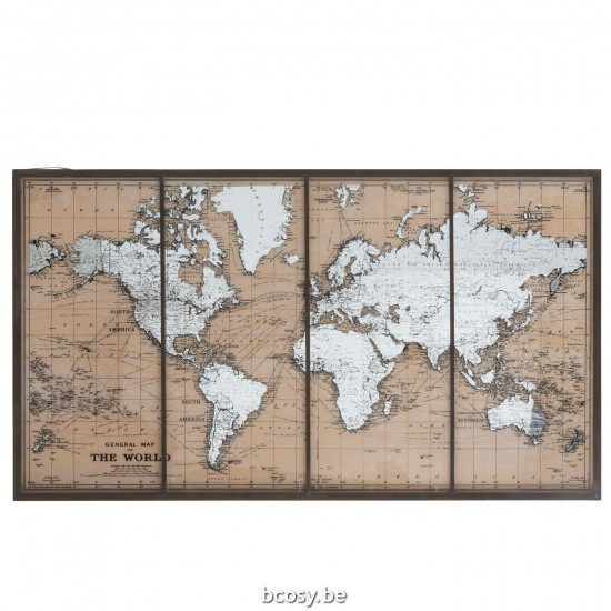 J Line World Map Metal Glass Beige Brown frames.