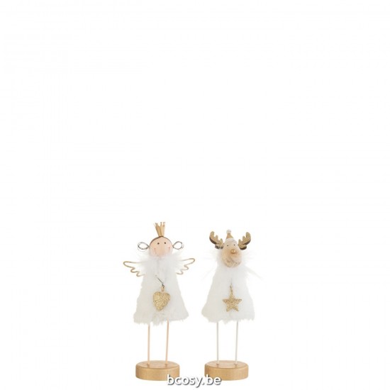 J Line Angel Reindeer On Foot Fur Wood White Gold Small Assortment Of 2 childs angels.