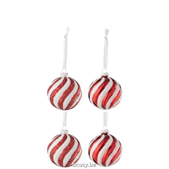 J Line Box Of 4 Christmas Bauble 2 2 Lines Glass White Red Small box of baubles.