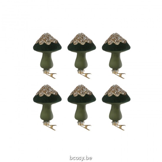 J Line Box Of 6 Mushroom Clip Sequins Velvet Green mushrooms.