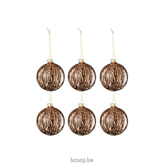 J Line Box Of 6 Christmas Bauble Spots Glass Brown Black Small box of baubles.