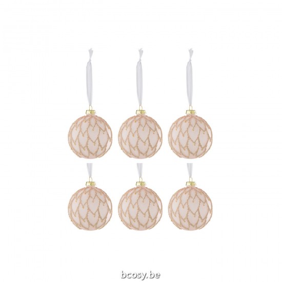 J Line Box Of 6 Christmas Bauble Hearts Pearls Glass Frosted Light Pink box of baubles.