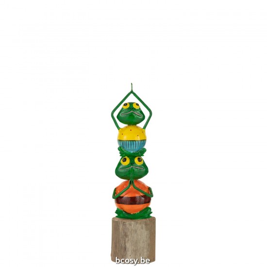 J Line Frog Pyramid On Stand Iron Wood Mix Small frogs.