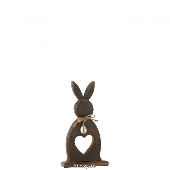 J Line Rabbit Heart Egg Mango Wood Dark Brown Small rabbits.