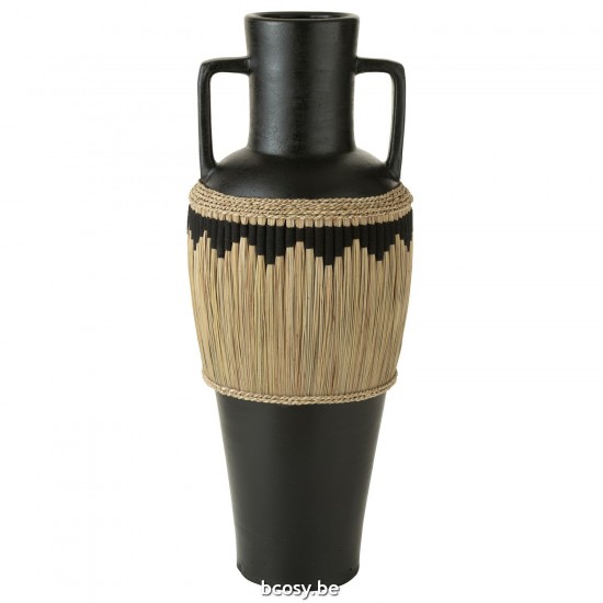 J Line Vaso Motivi Manico Terracotta Erba Nero Naturale Jarron Estampado Asas Terracota Hierbas Negro Natural.