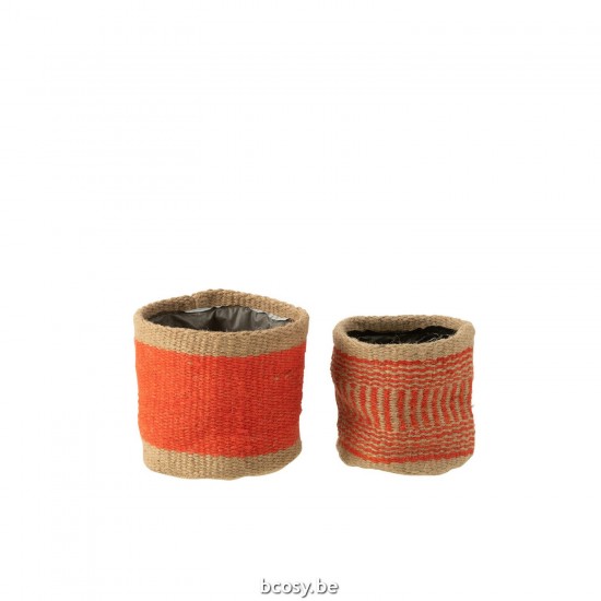 Jline Set Von 2 Körben Rund Band Jute Naturell Orange Xs S lagerkorb lagerkoerbe.