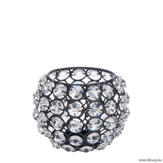 J Line Jline Tea Light Holder Ball Cut Glass Iron Glass Black Small 11X11X11Cm tea lightholders