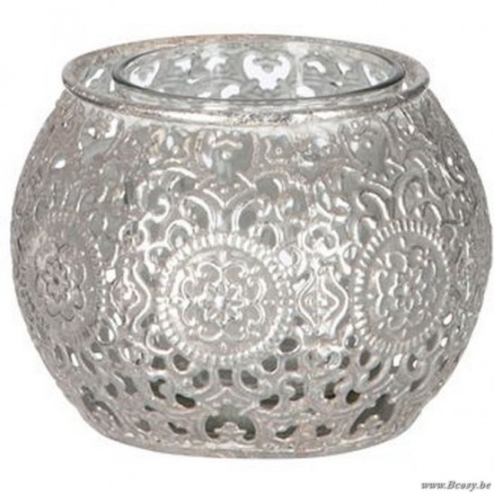 J Line Jline Tea Light Holder Ball Oriental Metal Glass Silvergrey 9X9X7Cm tea lightholders
