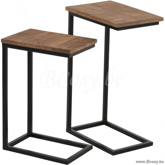 Jline S 2 Mesa Auxiliar Rectangulo Metal Madera Negro Natural