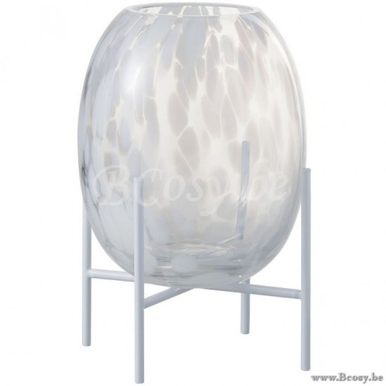 J Line Jline Vase On Base Dot Glass Transparent White Small