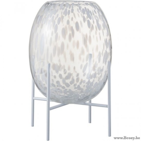 Jline Jarron Pie De Lunares Cristal Transparente Blanco Large