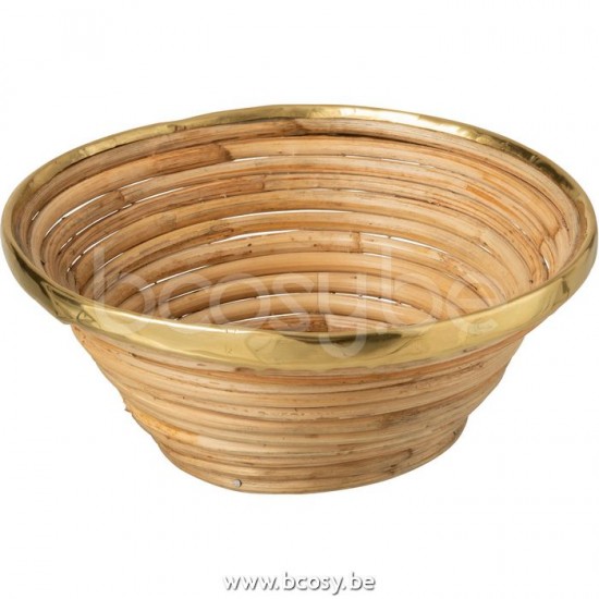 J Line Jline Korb Gold Rand Rattan Naturell schale