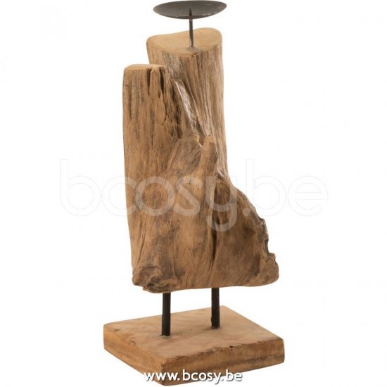 J Line Jline Portacandele Tronco Teak Legno Naturale Small Candelero Tronco Teca Madera Natural Small