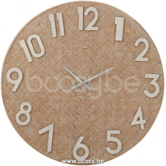 J Line Jline Orologio Rattan Rotondo Naturale Bianco Large Reloj Cana Redondo White Wash Natural Blanco Large