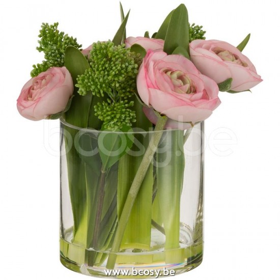J Line Jline Hahnenfuß Vase Plastik Glas Rosa Grün Small Blumenstrauß Blumenstraueße