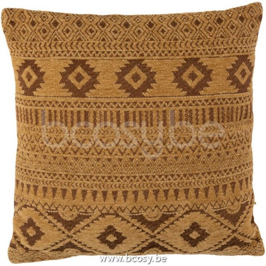 J Line Jline Cuscino Etnico Cotone Quadrato Ocra Almohadon Etnico Algodon Cuadrado Ocre