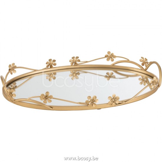 J Line Jline Tablett Oval Blumen Gold Large schalen tabletten