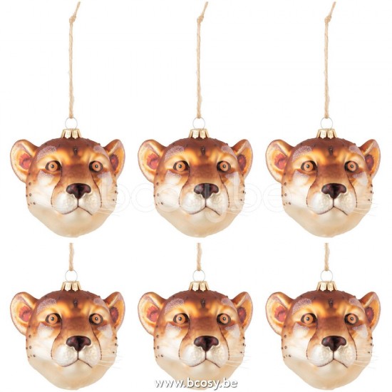 J Line Jline Dose Von 6 Weihnachtskugeln Löwenkopf Glas Braun Mix weihnachtskugeln christbaumkugeln