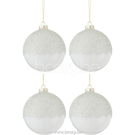 J Line Jline Dose Von 4 Weihnachtskugeln Zucker Oben Glas Transparent Weiß Medium weihnachtskugeln christbaumkugeln