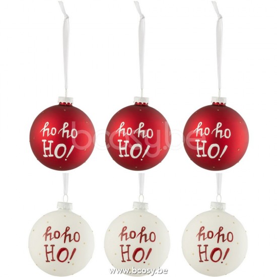 J Line Jline Box Mit 6 Weihnachtskugeln Hohoho! Glas Weiß Rot Small weihnachtskugeln christbaumkugeln