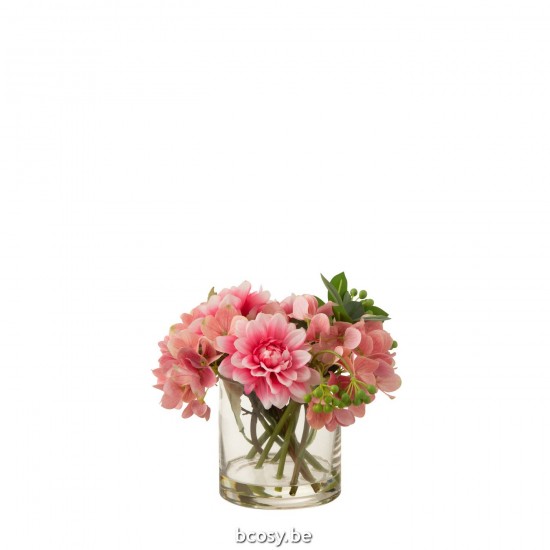 Jline Dahlie Hortensie Vase Plastik Glas Rosa Blumenstrauß Blumenstraueße.