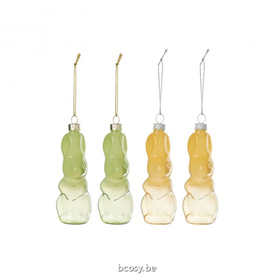Jline Dose Von 4 Hasen Hängend Glas Grün Gelb hanger haenger.