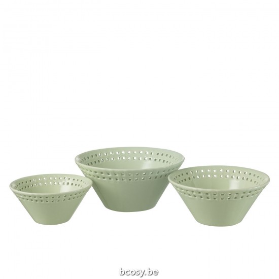 J Line Set 3 Ciotole Ceramica Verde Small Medium Large Juego De 3 Cuencos De Cerámica Verde Pequeño Mediano Grande.