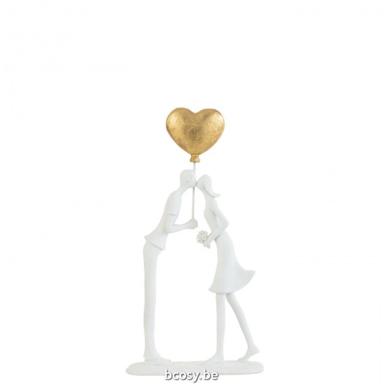 Jline Paar Küssend Herz Ballon Resin Weiß Gold paar duo liebespaar.