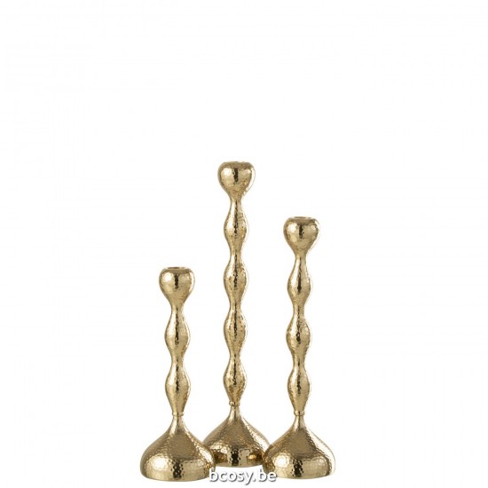 J Line Set De Trois Chandeliers Borne Aluminium Or Juego De 3 Portavelas Borne Aluminio Oro.