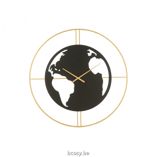 J Line Orologio Mappa Del Mondo Buchi Metallo Nero Oro Large Reloj Mapamundi Agujeros Metal Negro Oro Large.